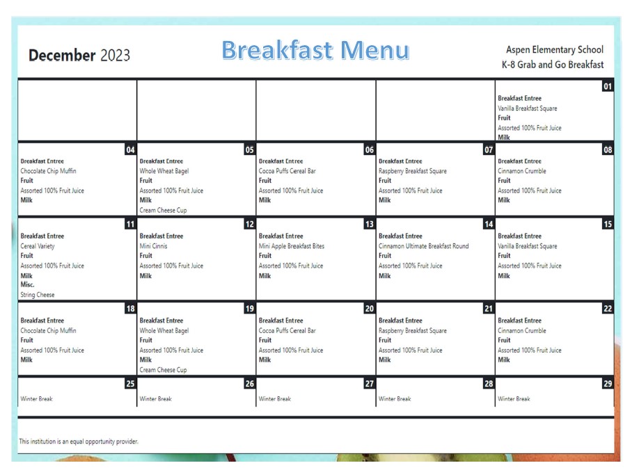 November Breakfast Menu
